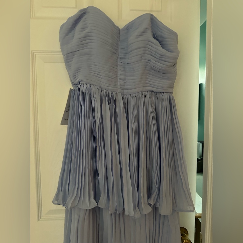 Strapless Light Blue Full Length Pleated Dress